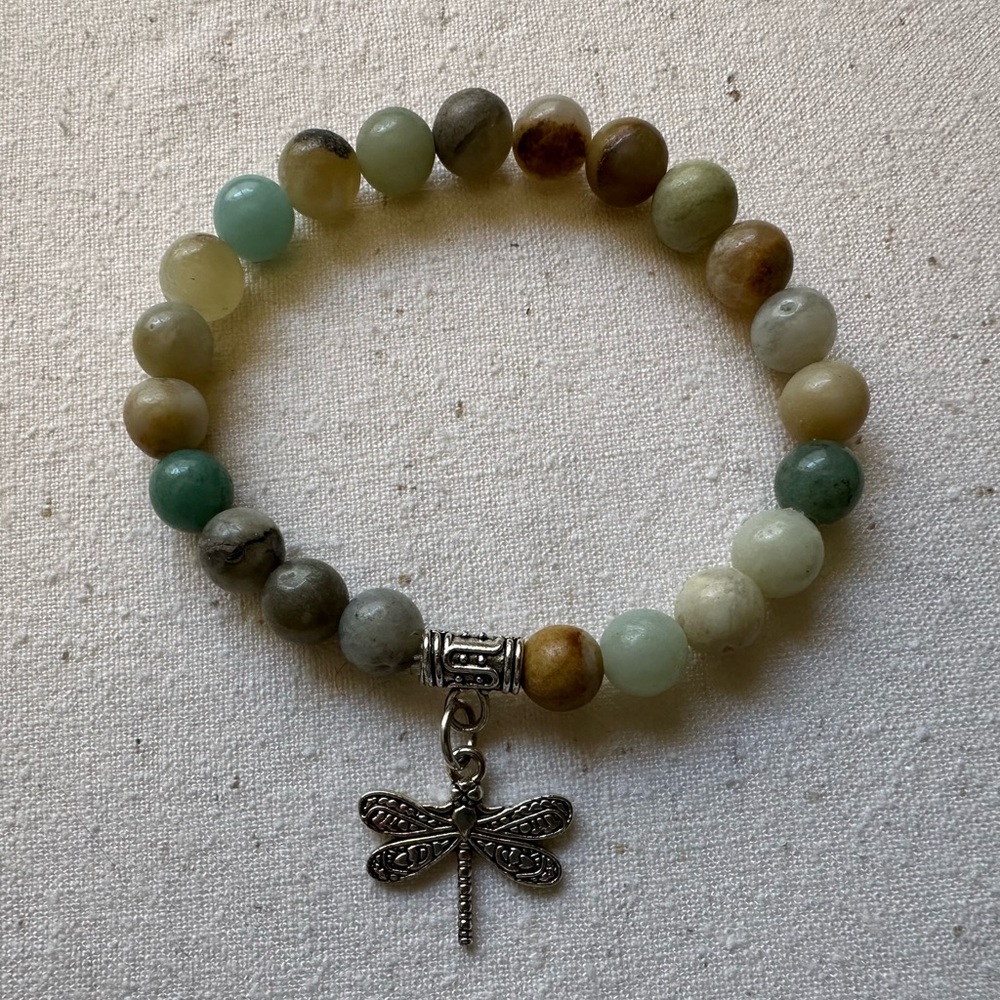 Dragonfly Charm Beaded Amazonite Elastic Bracelet